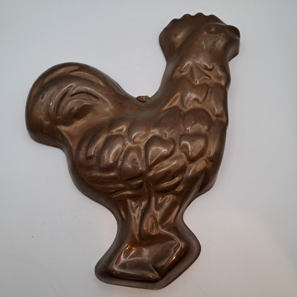 Copper Patina Rooster Chicken Wall Hanging Art Kitchen Mold Pan Farmhouse Decor